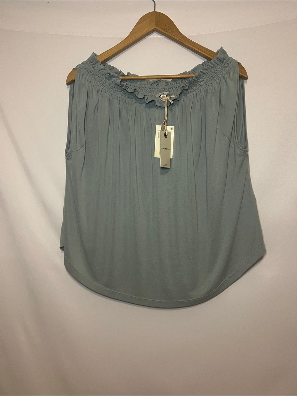 NWT Lucky Brand Sandwash Off the Shoulder Boho Peasant Top Sage Green Lg Flowy